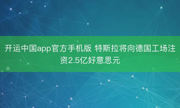 开运中国app官方手机版 特斯拉将向德国工场注资2.5亿好意思元