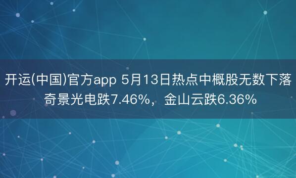 开运(中国)官方app 5月13日热点中概股无数下落 奇景光电跌7.46%，金山云跌6.36%