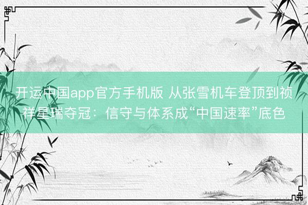 开运中国app官方手机版 从张雪机车登顶到祯祥星瑞夺冠：信守与体系成“中国速率”底色